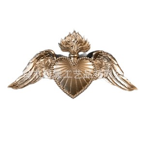 Gothic Metal Heart Wings <b>Wall</b> Hanging <b>Decor</b> Golden Color Home <b>Decor</b> Valentine'S Day Irregular Shape Single-piece Package - Product Image 2