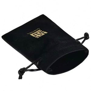 Pochette de rangement en velours noir de luxe recyclable avec cordon de serrage, emballage cadeau pour bijoux avec logo doré personnalisé, réutilisable, en flanelle douce - Product Image 4