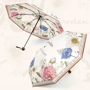 DD2453 estate vinili ragazze ombrelloni Mini 3 5 volte pioggia Paraguas UV stampa ombrello fiore con borsa