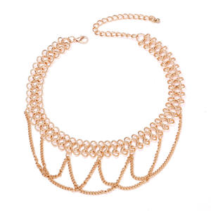 Collar de Cadena Multicapa a la Moda, Diseño Geométrico Dorado, Joyería de Fiesta para Mujer, Aleación de Zinc, Forma de Ola, Forma de U - Product Image 5