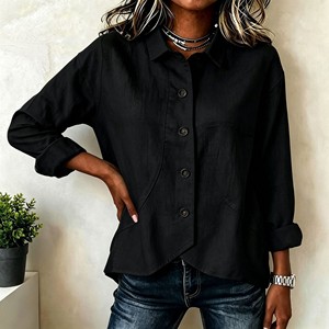 White Textured Women Blouse <b>Asymmetric</b> <b>Hem</b> Button Up Shirt Long Sleeve Casual Office <b>Top</b> - Product Image 2