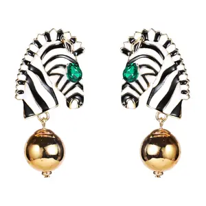 夸张时尚气质非洲风格斑马头金属球波西米亚耳环