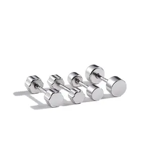 E01733 Pendientes Calibres para Hombres Mujeres Tornillo Disco Trasero Plano Pendientes Tapones Redondos Plata de Ley 925 Túnel Estilo Punk - Product Image 1