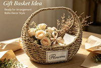Panier à herbe fabriqué en usine 12x9,5xH29cm avec poignée et doublure en PVC, demi-lune, couleur naturelle, pour les fêtes