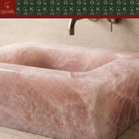 Lavabo rectangulaire en marbre rose quartz de luxe GOLDKING pour salle de bain, hôtel, villa, meuble-lavabo personnalisé en pierre