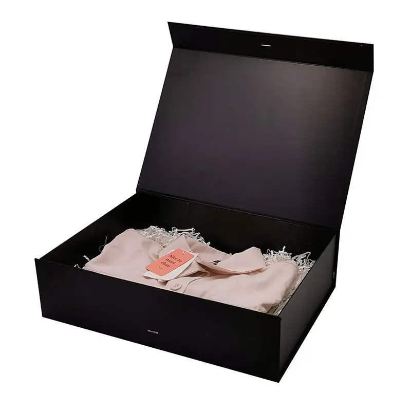 Caja de embalaje magnética negra para ropa, embalaje de cartón de lujo personalizado, regalo