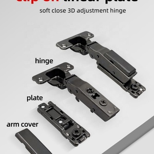 Adjustable Black 3D Hydraulic Cabinet Hinge Soft Close <b>Clip</b>-on Two Way Concealed Linear Plate for Kitchen Living Room Furniture - Product Image 4