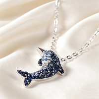 Collier pendentif en argent 925 plaqué rhodium avec micro-incrustation, design dauphin en cristal, tendance, pour femmes
