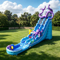 Grand toboggan aquatique gonflable sur le thème de l'océan, toboggan aquatique gonflable en forme de pieuvre avec piscine à jets d'eau pour location, fêtes et jeux en plein air