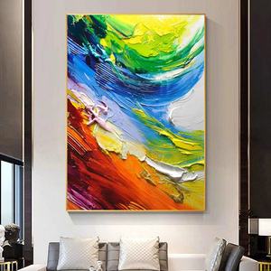 Décoration d'intérieur, grand tableau mural en toile, art abstrait coloré, peinture à l'huile texturée, peinture faite à la main, décoration murale - Product Image 1