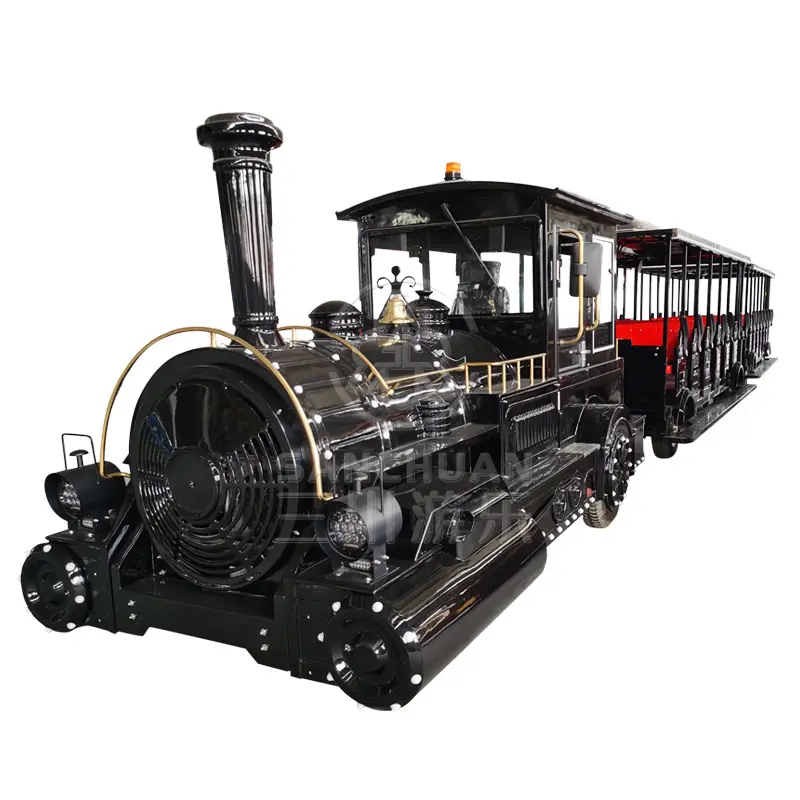 Trem de motor a vapor turístico para passeio ao ar livre