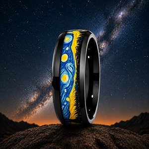 Anillo de Compromiso y Eternidad JLM al por Mayor, OEM, de Acero Inoxidable Negro, Diseño Noche Estrellada, para Hombre y Mujer, Ajuste Cómodo, Joyería Artística - Product Image 6