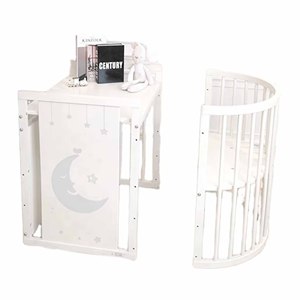 Juego de cama de cuna de bebé ovalada convertible multifuncional, diseño moderno, cama redonda de madera maciza para guardería para niños, dormitorio, sala de estar - Product Image 2