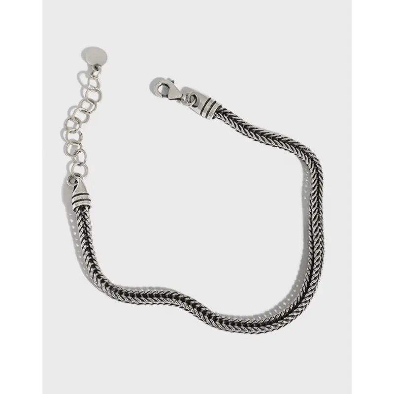 925 Sterling Silver Fashion Couple Bracelet Simple Thai Silver Retro Chain Snake Weave Chain Couple Bracelets Women Men
