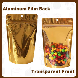 Sachets d'emballage alimentaire transparents argentés en aluminium avec fermeture éclair et fenêtre transparente, pochettes verticales en plastique refermables - Product Image 5