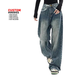 Nhà máy thời trang cao eo phụ nữ Quần jeans đau khổ cổ điển baggy lỏng Denim thiết kế mới thời trang dạo phố Y2K in mô hình - Product Image 1