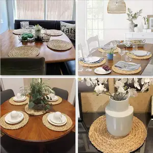 Doğal su sümbül örgü Placemat yuvarlak örgülü Rattan Tablemats plaka şarj için yemek masası düğün noel