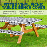 3 PCS/Set Nappe de table et de banc de pique-nique, nappe en vinyle élastique et imperméable pour pique-nique et camping