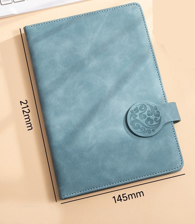 Papier de marque A5 bleu fumée clair, bouton rond, page d'écriture, blanc