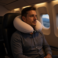 Oreiller de voyage portable en mousse à mémoire de forme en U, garni de polyester, estampé à chaud, avec sangle et boucle, pour le soutien du cou, design confortable
