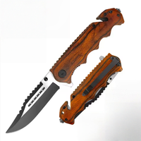 Couteau pliant à lame noire 3Cr13, manche en bois, lame brossée, outil tactique de survie pour le camping, la randonnée et l'EDC