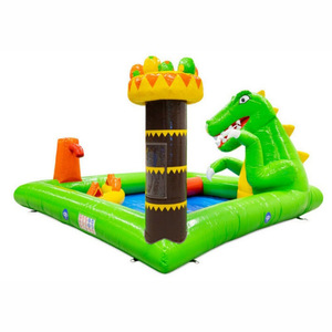 商业充气水上滑梯公园，设有篮球、足球和水枪游戏，恐龙世界主题 - Product Image 4