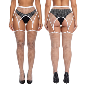 Bodystocking sexy blanc <span class=keywords><strong>en</strong></span> résille pour <span class=keywords><strong>femme</strong></span>, ajouré, avec <span class=keywords><strong>porte</strong></span>-<span class=keywords><strong>jarretelles</strong></span>, grande taille, très extensible, respirant, style clubwear - Product Image 3