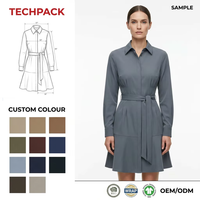 Robe chemise midi décontractée sur mesure vert olive, avec patte de boutonnage intégrale, en polyester recyclé GRS écologique, col pointu à boutons