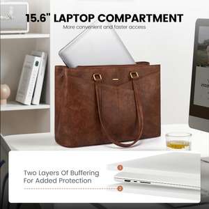 Bolso de Trabajo de Cuero Vintage para Mujer, Maletín Impermeable para Oficina, con Múltiples Compartimentos para Computadora y Artículos Esenciales de Negocios - Product Image 5