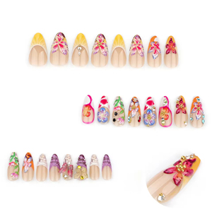 Venta al por mayor medio hecho a mano 3D flor tropical almendra perla <span class=keywords><strong>diseño</strong></span> cuadrado patrón prensa <span class=keywords><strong>Uñas</strong></span> acrílicas para dedos 24 piezas - Product Image 3