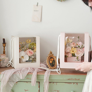 Xách tay Rose Flower hộp với xử <span class=keywords><strong>l</strong></span>ý Hoa Giấy bó hoa bao bì túi quà tặng với cửa sổ PVC trong suốt - Product Image 4