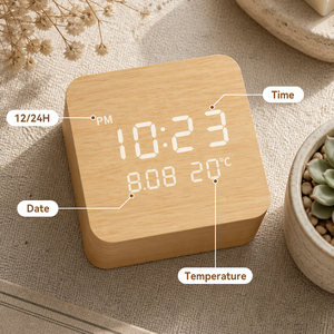 Horloge numérique électronique à affichage LED <span class=keywords><strong>en</strong></span> bois, design simple, pour chambre, bureau, famille, studio individuel, salle de classe - Product Image 2