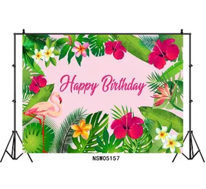 Оптовые продажи фламинго фон для фотосъемки-Тропический фон для фотографирования в честь Дня рождения с изображением фламинго