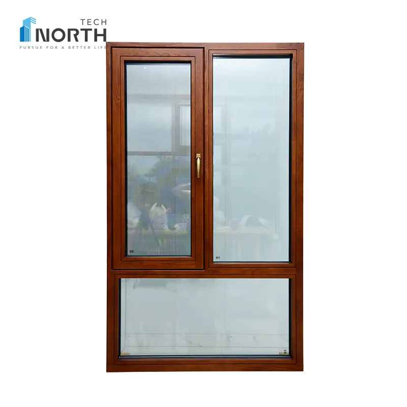 North Tech jendela keluarga aluminium berlapis ganda miring kayu dan putar jendela tingkap dan desain pintu
