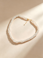Collier de perles d'eau douce à trois rangs fait main en or rempli 14 carats, bijoux élégants en perles de riz multicouches pour femmes