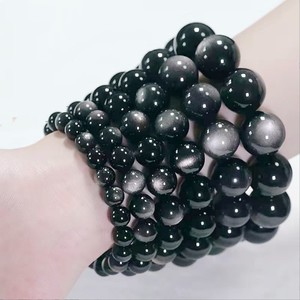 Bracelet en obsidienne naturelle multi-spécifications or et argent, bracelet de couple, bracelet élastique en perles de jade pour homme et femme - Product Image 3