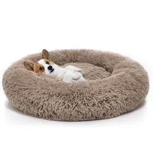 Venta al por mayor Donut Fur Pet Bed Fluffy Calming Round Dog Sleep Bed Cama de lujo para gatos y perros