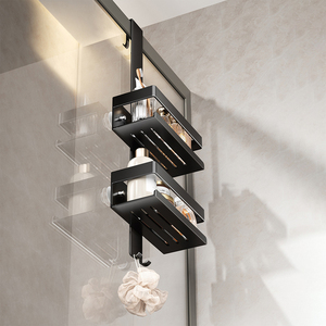 Sanipro Đen Đôi Tier treo tường cửa kính Móc áo với móc, phòng tắm thép không gỉ lưu trữ giá treo kệ - Product Image 4