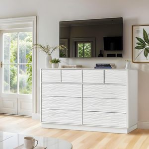 JanflyHome-<span class=keywords><strong>Commode</strong></span> Moderne <span class=keywords><strong>Blanche</strong></span> de 55 Pouces avec 10 Tiroirs Intelligents Press-to-pop et 10 Tiroirs Intelligents de Rangement pour le Salon - Product Image 2
