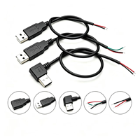 Kabel Pigtail Pengisian Daya USB 2.0 Male Female ke 2 Kabel Harness, Kustom Pabrik, Warna Hitam, 0.3m 1m 2m, 22awg 2464
