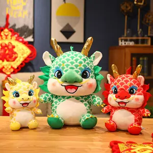 Mainan boneka hewan maskot naga merah, Tahun Baru Cina, hadiah Festival Tahun Baru