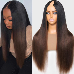 Dark Roots Balayage Châtaigne Brun 1x4 Taille U Partie Perruque <span class=keywords><strong>Cheveux</strong></span> Humains <span class=keywords><strong>pour</strong></span> Femmes <span class=keywords><strong>Crépus</strong></span> Bouclés V Partie Perruque <span class=keywords><strong>Cheveux</strong></span> Humains Sans Colle Avec Clip - Product Image 4
