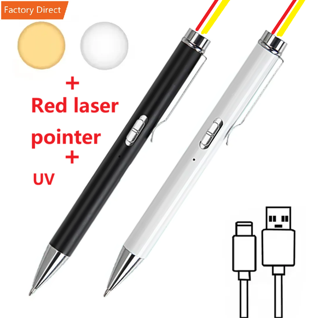 Pen Light Laser Pointer Rechargeable LED Medical Warm&White Light 10m Beam IP44 Portable for Doctor First Aid EMT Nursing