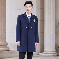 Manteau de travail de réception d'hôtel formel d'affaires d'hiver personnalisé mi-longueur double poitrine unisexe épaisseur ordinaire poches latérales à coutures