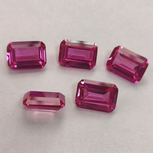 Corte Esmeralda Rosa 3 #   Corindón Sintético, Corte Octogonal Escalonado de 10x14mm, Gema Suelta para Joyería - Product Image 3