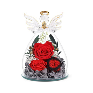Ángel Rosa real hecho a mano en cúpula de cristal preservada de larga duración, decoración o regalo para el Día DE LA Madre y San Valentín - Product Image 2