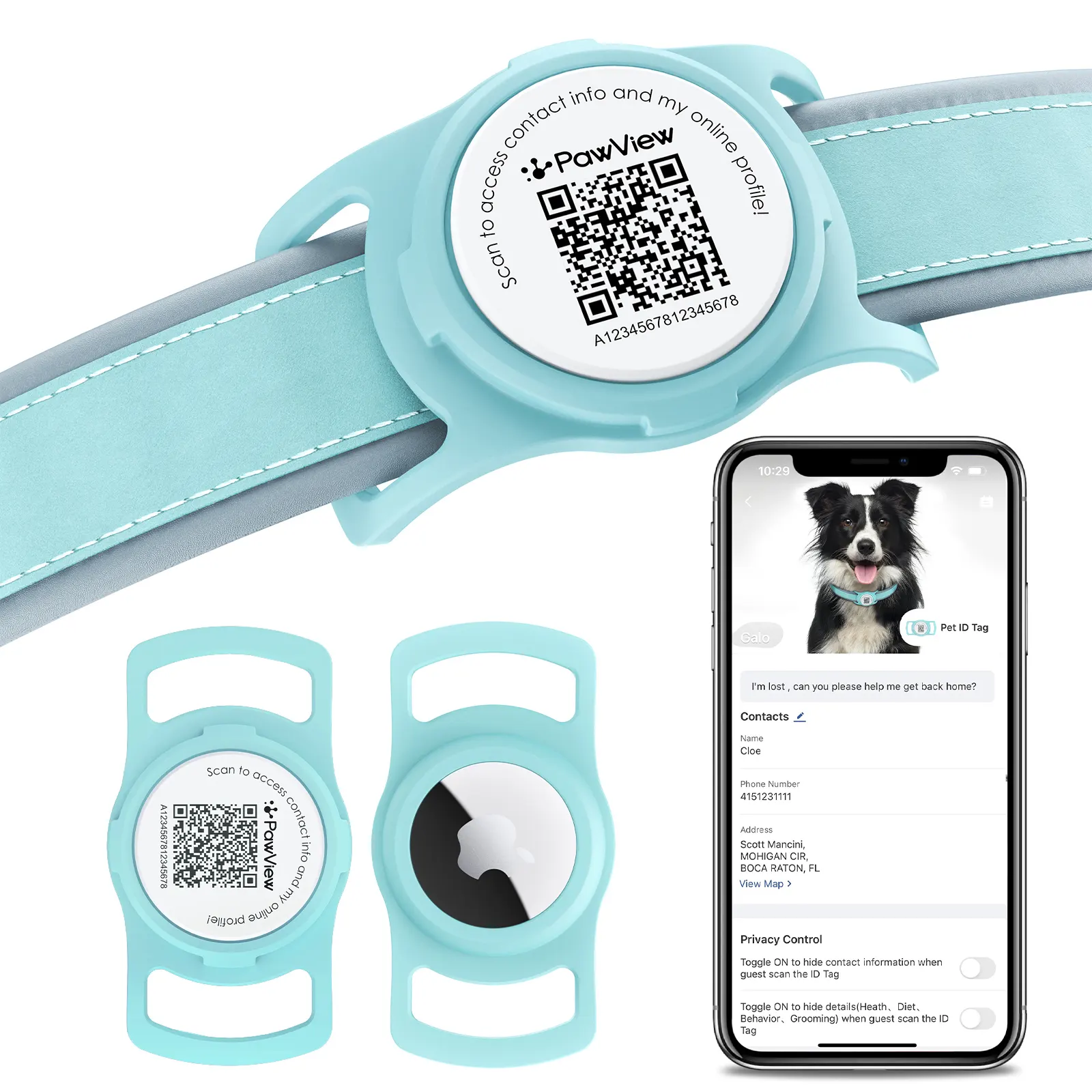 PawView custom silicone smart QR code pet tag wholesale dog air tag harness Collar Holder personalized pet dog id tag