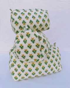 Quilted Cotton Wash <b>Bag</b> Handmade Block Print Embroidered Cosmetic Pouch <b>Toiletry</b> Travel Organizer - Product Image 1