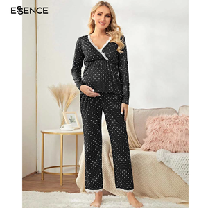 Custom Lace Trim Overlap Collar <strong>Maternity</strong> Linen Clothes Pajama Women Sleepwear Long Sleeve Nursing Breastfeeding Pregnancy - Product Image 2