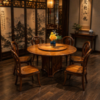 Unguine Holz Runder Esstisch Massivholz Drehbarer Tisch Neuer Chinesischer Stil Esszimmer-Möbelset mit Stühlen